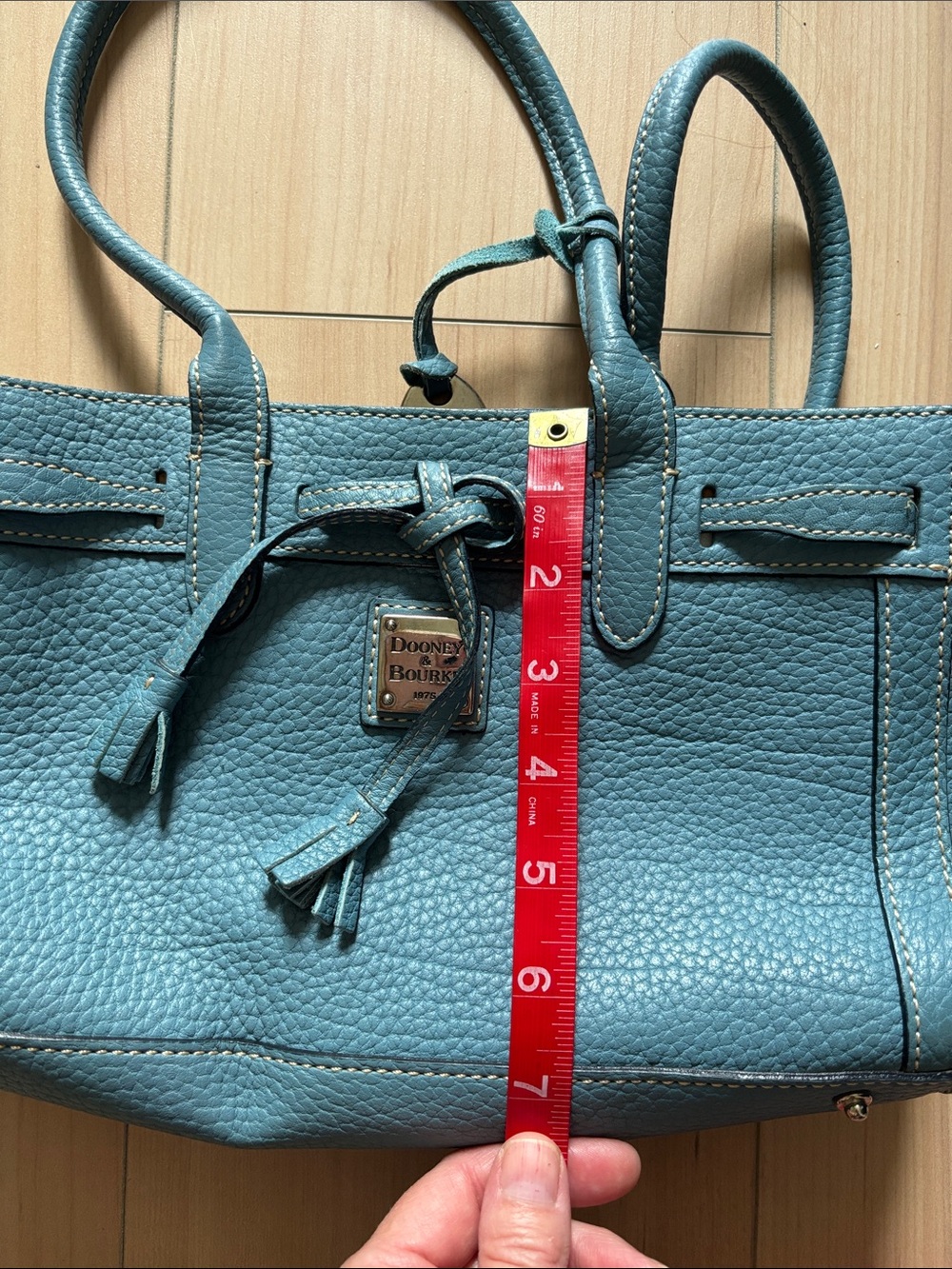 Dooney & Bourke Blue Pebbled Leather Mini Tassel Handbag Purse - Picture 11 of 11